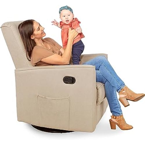 Amazon.com: Evolur Raleigh Upholstered Plush Seating Glider Swivel, Rocker Chair for Nursery in Shell, Modern Recliner, Tool-Free Assembly, Easy to Clean, Environmentally Conscious Glider : Baby