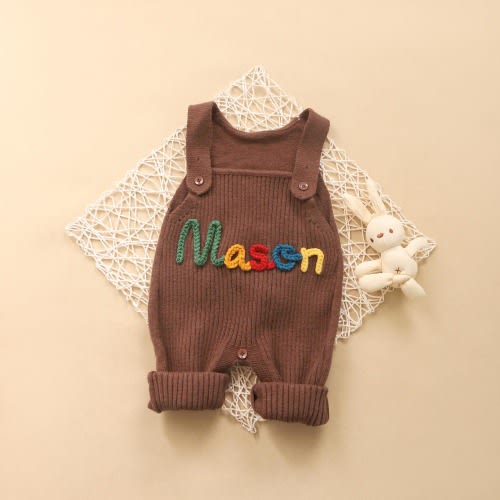 Personalized Knitted Baby Dungarees, Baby Boy Embroidered Name Romper, Custom Newborn Outfits, Baby Christmas Gift, Baby Christening Outfit
