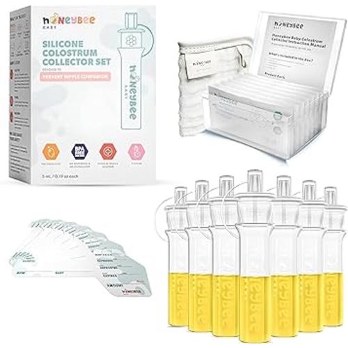Colostrum Collector Kit | Reusable Silicone Breast Milk Collector for Harvesting Colostrum Breastmilk, Pre-Sterilized Includes Storage Case & Cotton Wipe | Set of 7 Collectors, 5mL Each