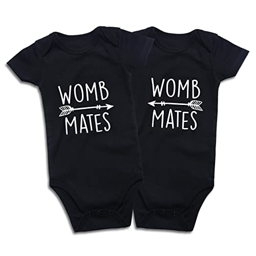 DEFAHN Funny Twins Baby Bodysuits Boys Girls Rompers 2 Pack Twin Matching Clothes Outfits for Newborn Infant