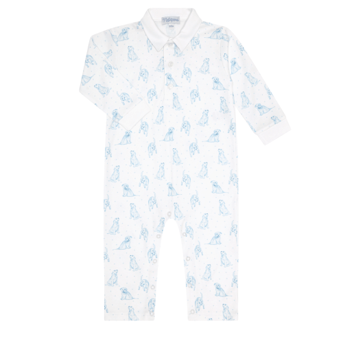 Blue Puppy Love Print Romper Long Sleeve