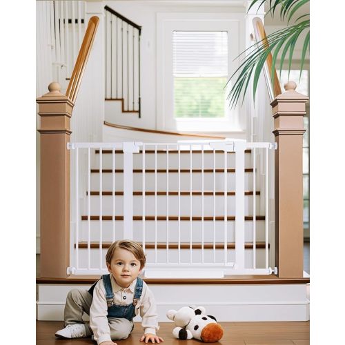 Cumbor 29.7-48" Baby Gate for Stairs, Mom's Choice Awards Winner-Dog Gate for Doorways, Auto Close Safety Pet Gate for Dogs Indoor, Easy Install Pressure Mounted Child Gate with Walk Thru Door, Black
