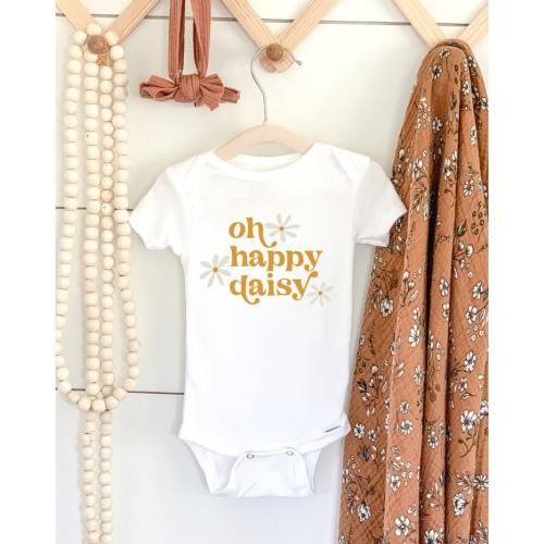 Oh Happy Daisy Baby Girls Bodysuit | Newborn Girl Floral Onesie Flower Child Outfit | Cute Tees Shower Gift Ideas | Boho Babe Spring Clothes