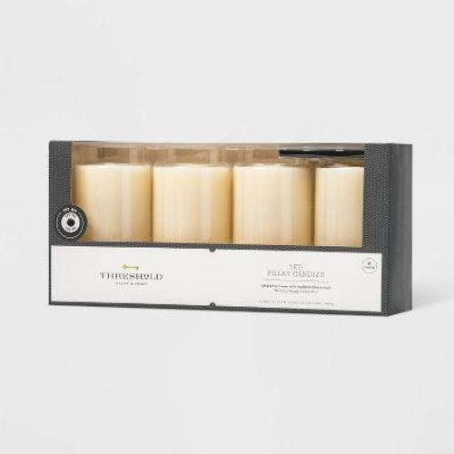 4pk 5" x 3" LED Flameless Black Wick Candle Cream - Threshold™: Wax Pillar Decor, Battery Operated, Safe Ambiance