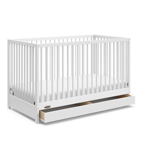 Graco Teddi 5-in-1 Convertible Crib with Drawer (White) – GREENGUARD Gold Certified, Crib with Drawer Combo, Full-Size Nursery Storage Drawer, Converts to Toddler Bed, Daybed and Full-Size Bed