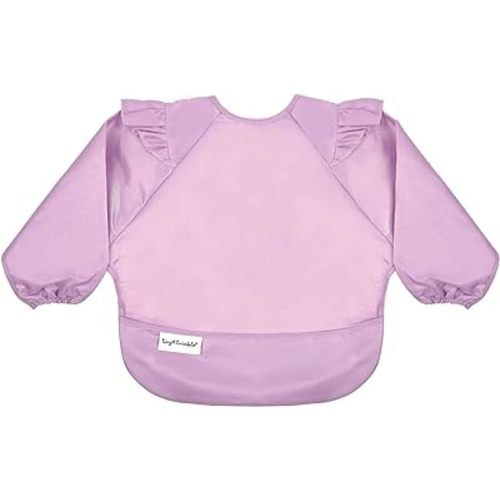 Tiny Twinkle Mess Proof Baby Bib, Cute Full Sleeve Bib Outfit, Waterproof Bibs for Toddlers, Machine Washable, Tug Proof, Baby Smock for Eating, Long Sleeved (Lilac, Small 6-24 Months)