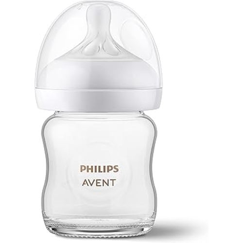 Philips AVENT Glass Natural Baby Bottle with Natural Response Nipple, Clear, 4oz, 1pk, SCY910/01