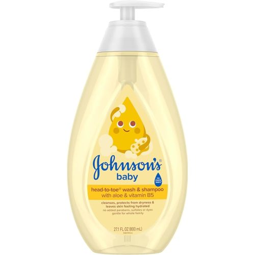 Johnson's Head-to-Toe Gentle Tear-Free Baby & Newborn Wash & Shampoo, Sulfate-, Paraben- Phthalate- & Dye-Free, Hypoallergenic Wash for Sensitive Skin & Hair, 27.1 fl. Oz