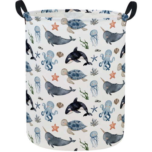 Kids Laundry Hamper,Ocean Hamper Collapsible Canvas Cute Laundry Basket for Boys and Girls, Nursery Hampers,Gift Baskets,(Ocean)