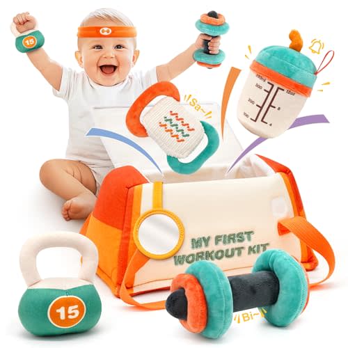 Vanplay Baby Toys 0-12 Months, Workout Plush Toy with Rattle for 0-3-6 Month, Sensory Montessori Toys for Babies 6-12-18 Month, Baby Boys Girls Birthday Shower Gifts for 7 8 9 10 Month