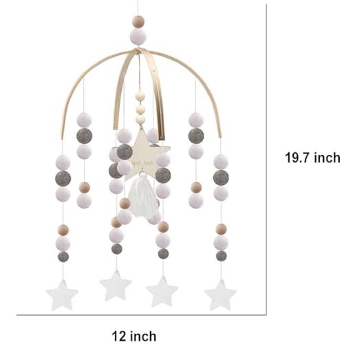 Mobile for Crib,Neutral Baby Crib Mobile Nursery Cot Mobile, Handmade Wooden Bead Bed Felt Baby Ceiling Mobiles,Boho Crib Mobile,Baby Nursery Mobile for Kids Room Nursery Decor(Gray-Star)