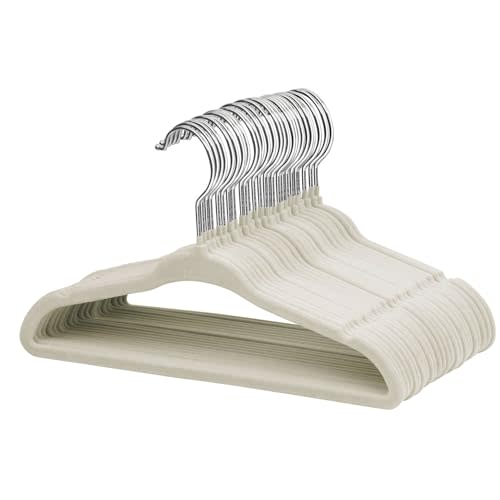 ManGotree Baby Velvet Clothes Hangers, Kids Toddler Children's Hangers for Clothes Space Saving Non-Slip (30 Pack, Beige)