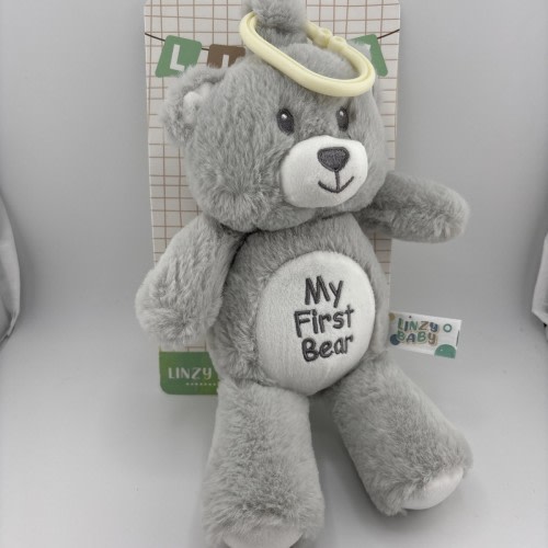 Linzy Baby Gray My First Bear Rattle Soft Plush Toy Adorable Cute Stuffed Animal