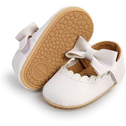 Baby Girls Mary Jane Flats with Bownot Non Slip Soft Sole PU Leather Newborn Infant Toddler First Walker Cirb Dress Shoes