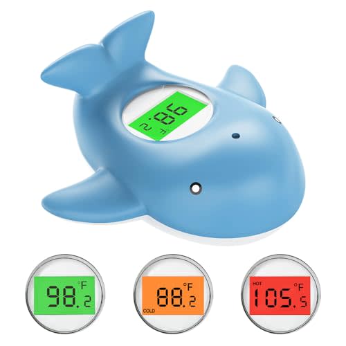 Baby Bath Thermometer, Infant Digital Water Thermometer Safety with 3 Color Backlit and Temperature Warning, Room Thermometer Floating Toy for Infant, Toddler, Bathtub, Swimming Pool (Light Blue)