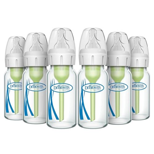 Dr. Brown's Natural Flow Anti-Colic Options+ Narrow Glass Baby Bottle 4 oz/120 mL 4-Pack with Level 1 Slow Flow Nipple 2-Pack, 0m+