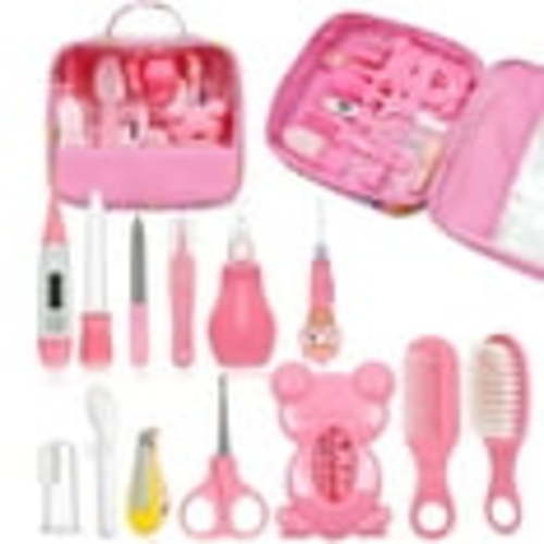 BUSATIA Baby Grooming Kit,13 in 1 Infant Safety Care Set with Hair Brush Comb Nail Clipper Nasal Aspirator,Baby Essentials Kit for Newborn Girls Boys-Pink Baby Grooming Kit