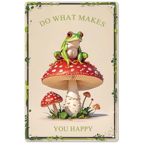 Funny Mushroom Decor Frog Decor Just A Girl Who Loves Frogs Sign Do What Makes You Happy Sign - Cute House, frog gifts, Home, Bedroom, Bathroom, Forest Room Nature Wall Decor, 12 x 8 Inch (007)