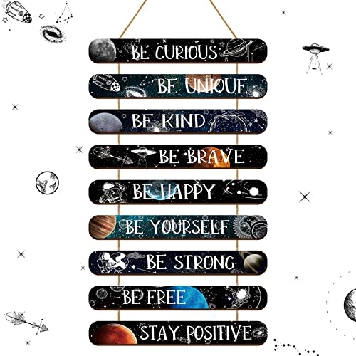Yalikop Space Themed Bedroom Decor Solar System Wall Hanging Plaque Sign with Saying Quotes