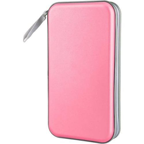 CD Case, Siveit DVD Case Holder 96 Capacity Hard Plastic CD DVD Disc Cases Storage Binder Wallet for Car Home Office Travel (Light Pink)
