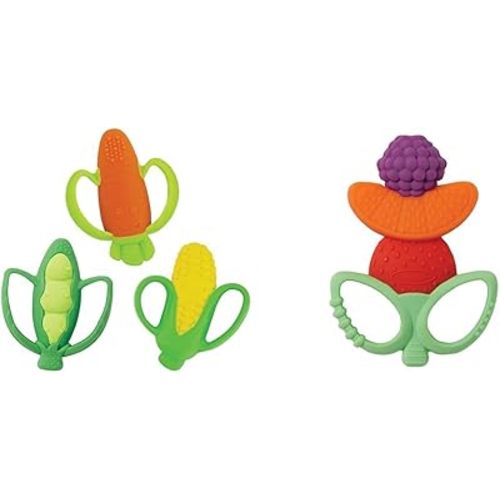 Infantino Farmers Market Gift Set - Set of 3 BPA-Free Silicone Veggie Teethers and Lil' Nibbles Fruit Kabob Teether for Teething Relief