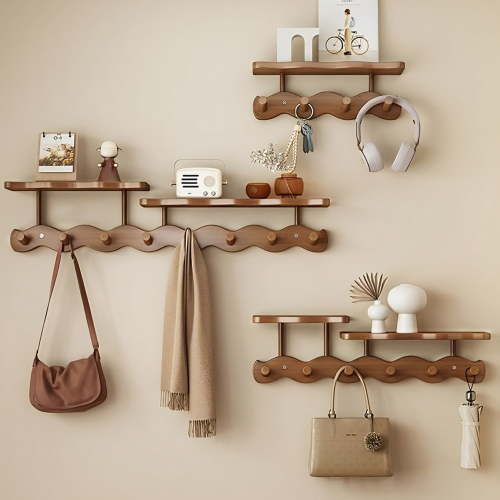 Floating Shelves with Hooks,Coat Rack Shelf Wall Mounted,Wood Coat Rack,for Bedroom, Living Room, Bathroom, Kitchen, Picture Ledge,with 8 Hooks