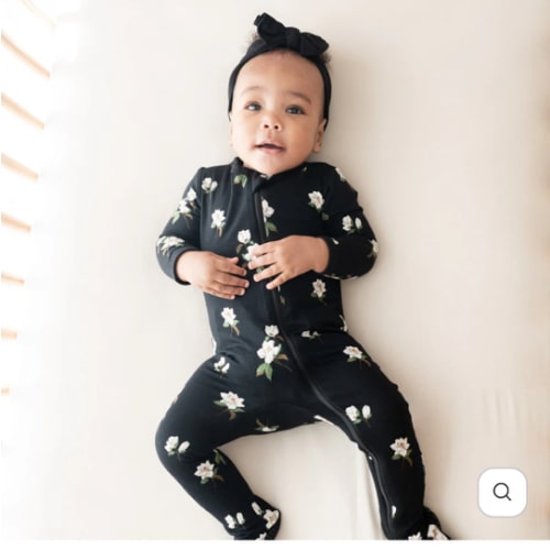 Zippered Footie in Small Midnight Magnolia