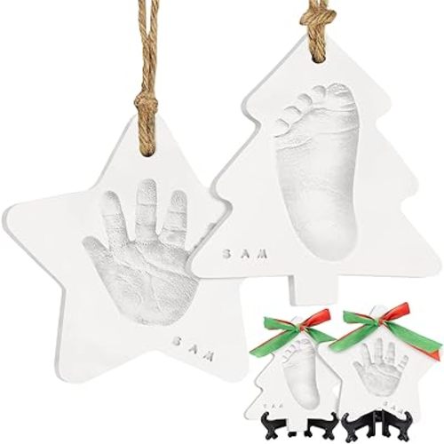 Baby Hand and Footprint Kit - Personalized Newborn Footprint Ornament, Clay Handprint Keepsake, Easy DIY Dog Paw Print Kit, Baby Shower Gifts for Boys, Girls, Mother's Day Gifts (Christmas)