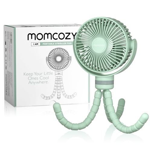 Momcozy Portable Stroller Fan, 8000mAh, 27H Ultra-long Battery Life, Detachable 4 Speed 360°Rotate, LED Night Light with 2 Modes, USB Rechargeable Handheld Cooling Fan for Travel,