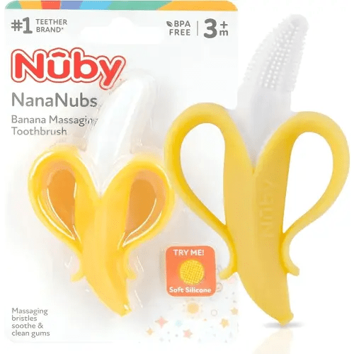 Nuby Nananubs Banana Massaging Teether – Baby Teething Toys 3 Months and Up, Silicone Teether for Sore Gums, Infant Toy, Baby Essentials, Brush, Travel Accessory, Gift for Babies