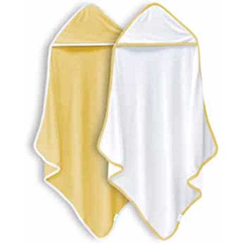 BAMBOO QUEEN 2 Pack Premium Bamboo Baby Bath Towel - Ultra Soft Hooded Towels for Babies,Toddler,Infant - Newborn Essential -Perfect Baby Registry Gifts for Boy Girl (White and Yellow, 30 x 30 Inch)