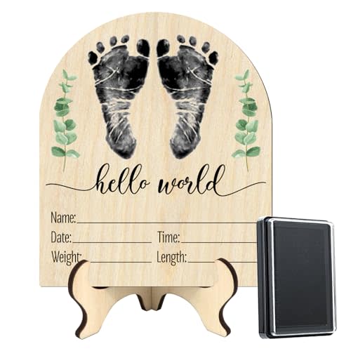 Mayyi Newborn Birth Announcement Sign,Personalized Baby Announcement，Custom Engraved Wooden Baby Name Sign，Newborn Photo Props, Hello World Newborn Announcement for Hospital (BAS 02)
