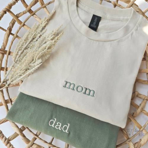 Embroidered Mama Dad Shirt, Mom Shirt, New Mom, New Dad, T-Shirt, Mommy Birthday Gift, Mother's Day Gift for Mom, Dad Gift, A24, Men223