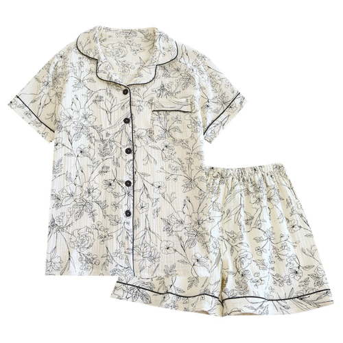 TJAZFJPA Button up Pajamas for Women Women Spring and Summer Thin Breathable and Cool Home Clothes Lapel Short Sleeve Shorts Pajamas Set Cozy Pajamas for Women Soft Plus Size