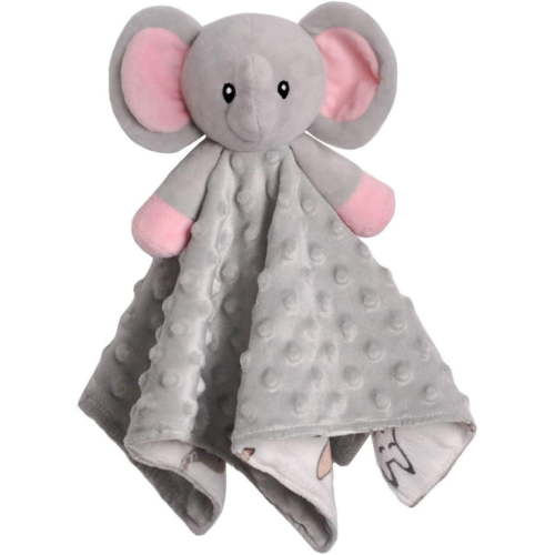 BORITAR Soft Minky Dot Fabric Baby Security Blanket, Elephant Pattern 14 Inch, Newborn Plush Cuddle Blankie