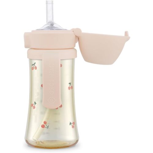 GROSMIMI Flip Top Spill Proof Sippy Cup, PPSU, BPA Free, 10 oz, Stage 2 Straw for Toddlers (Cherry)