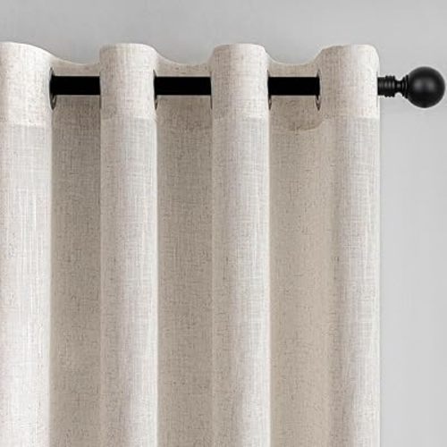 MYSKY HOME Sheer Linen Curtains 63 Inch Length for Bedroom, Short Curtains for Small Window, Semi Sheer Light Filtering Privacy Drapes Grommet Soft Toucch Style Texture for Closet/Kitchen, 52"x63"