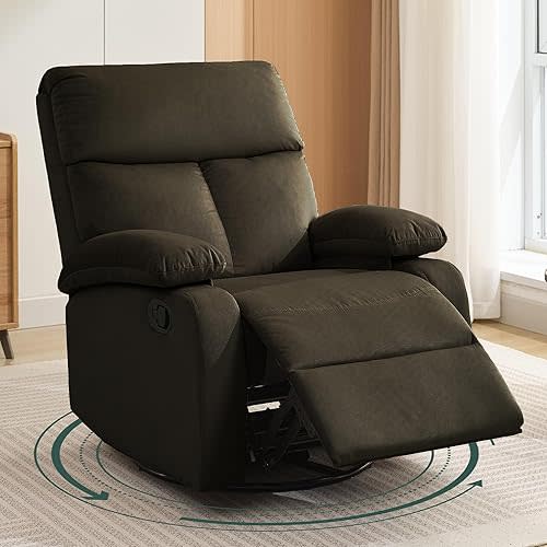Swivel Rocker Recliner for Adults, Small Recliner Chair for Small Spaces, Rocking Glider-Nursery Rocking Chair for Living Room, RV, Nursery, Bedroom, Brown