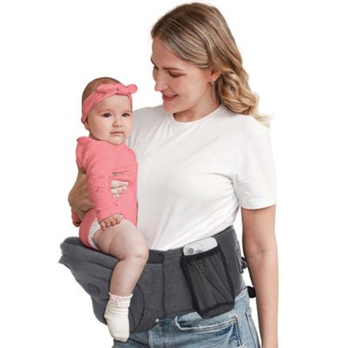 Kisdream Hip Seat Baby Carrier - Adjustable Waistband Toddler Waist Carrier Baby Side Belt Hip Holder | Ergonomic Carrier with Various Pockets Fanny Pack Carrier for Newborns Infants - Dark Gray