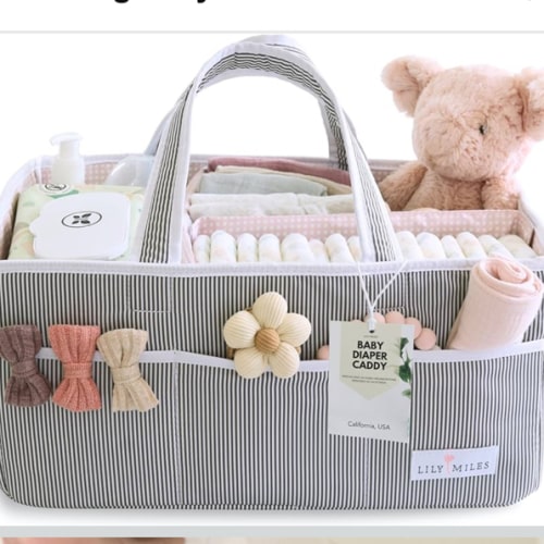 Lily Miles Baby Diaper Caddy Organizer, Girl Nursery Storage Basket with 8 Pockets, Baby Organizer and Storage, Easy-to-Clean Fabric, Large, Pink Blush