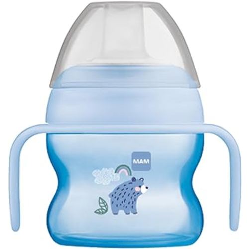 MAM Starter Cup (1 Count), MAM Sippy Cup, Drinking Cup with Extra-Soft Spill-Free Spout and Non-Slip Handles, for Boys 4+ Months, Five Ounces, Blue