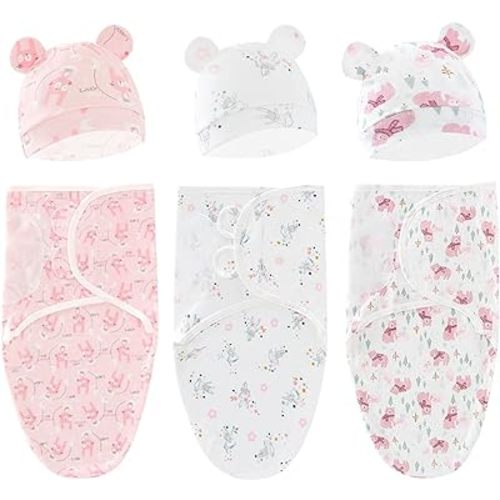 3-Pack Organic Baby Swaddle Sleep Sacks - Newborn Swaddle Sack - Ergonomic Baby Swaddles 0-3 Months - Pink & Animal
