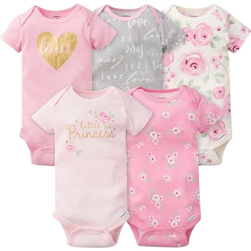 Gerber Baby-Girls 5-Pack Short Sleeve Variety Onesies Bodysuits - 6-9 Months - Floral Pink