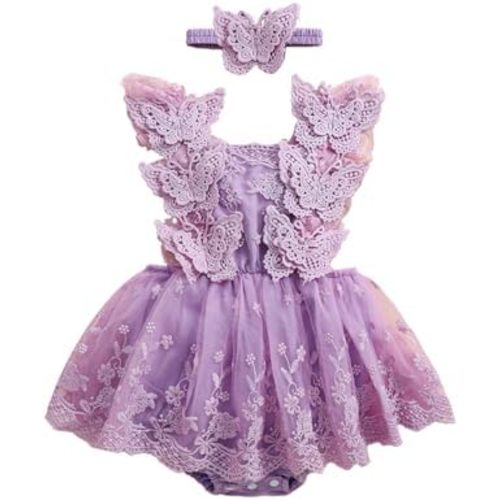 Newborn Baby Girl Romper Dress Lace Floral Sleeveless Tulle Dress with Headband Infant Summer Mesh Jumpsuits