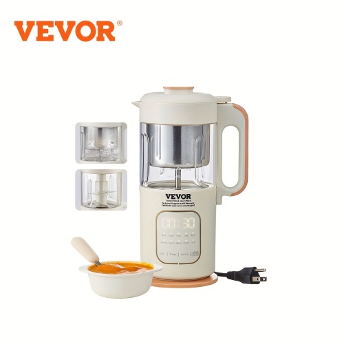 VEVOR Baby Food Maker, 500W Baby Food Processor With 10.14 oz Glass Bowl, SUS304 Stainless Steel 4-Blade Baby Food Puree Blender Steamer Grinder For Food, Fruit, Vegetable, Meat