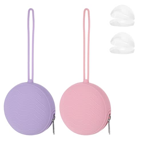 2 Pack Pacifier Holder Bag, 2 Newborn Baby Portable Silicone Pacifier Holder Case, Silicone Holder for Diaper Bag, Travel Outdoor Activities, Easy to Clean (Pink,Purple)