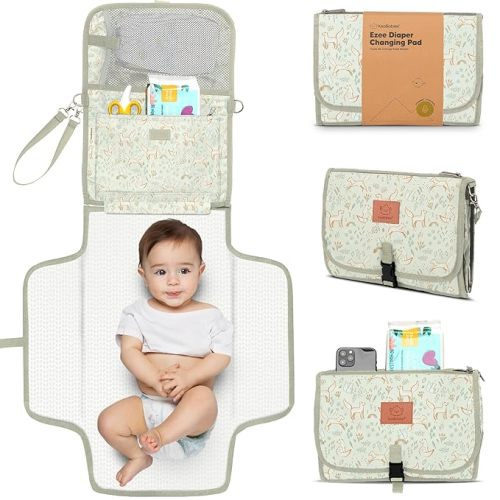 KeaBabies Portable Diaper Changing Pad - Large Waterproof Baby Changing Mat, Compact Travel Diaper Clutch, Functional Pockets Fit Newborn Essentials, Wipeable & Padded Baby Changer (Fox Vale)