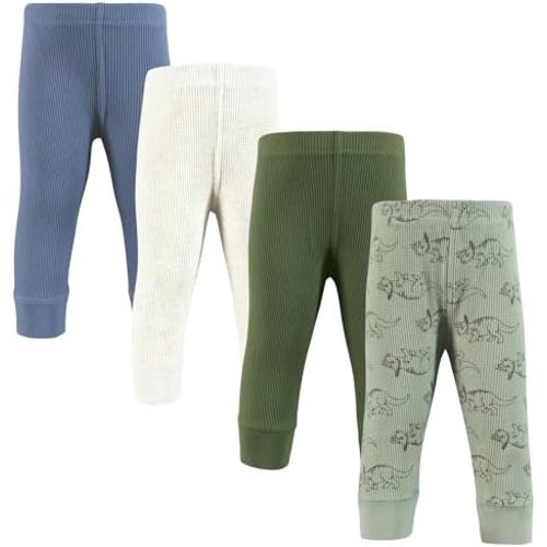 3-6 month Hudson Baby Unisex Baby Thermal Tapered Ankle Pants 4pk, Acorn Botanical