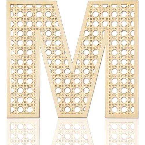 Wooden Rattan Letters for Wall Decor Rustic Wooden Letters 12 Inch Wood Letter Rattan Wall Decor for Wedding Nursery Sign Baby Shower Newborn Birthday Gift Boho Bedroom Decoration (M)