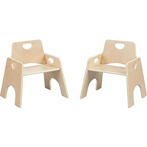 ECR4Kids Stackable Wooden Toddler Chair, 10in, Kids Furniture, Natural, 2-Pack